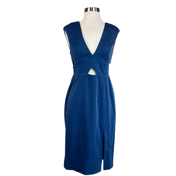 Aidan Mattox Colorful Cut Out Sleeveless Midi Sheath Cocktail Dress Blue Size 2 - Picture 2 of 10